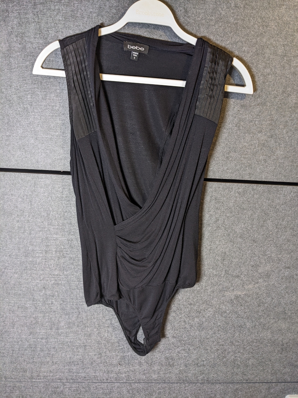 bebe Black Draped Sleeveless Bodysuit